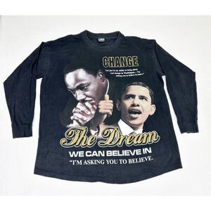 Barack Obama MLK T-Shirt Long Sleeve XL Black The Dream Change Hip Hop Rap Tee